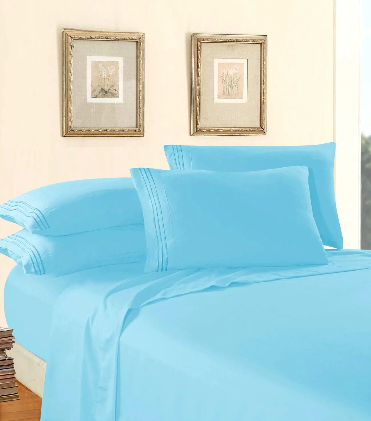 Elegant Comfort Luxury 1500 Premium Hotel Quality Microfiber 4-Piece Sheet Set - Wrinkle Resistant, All Around Elastic Fitted Sheet, Deep Pocket up to 16", Queen, Aqua
