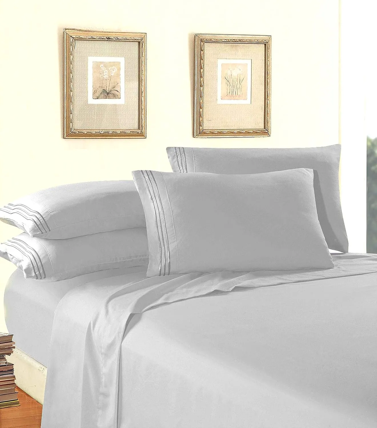 Elegant Comfort Luxury 1500 Premium Hotel Quality Microfiber 4-Piece Sheet Set - Wrinkle Resistant, All Around Elastic Fitted Sheet, Deep Pocket up to 16", Queen, Silver