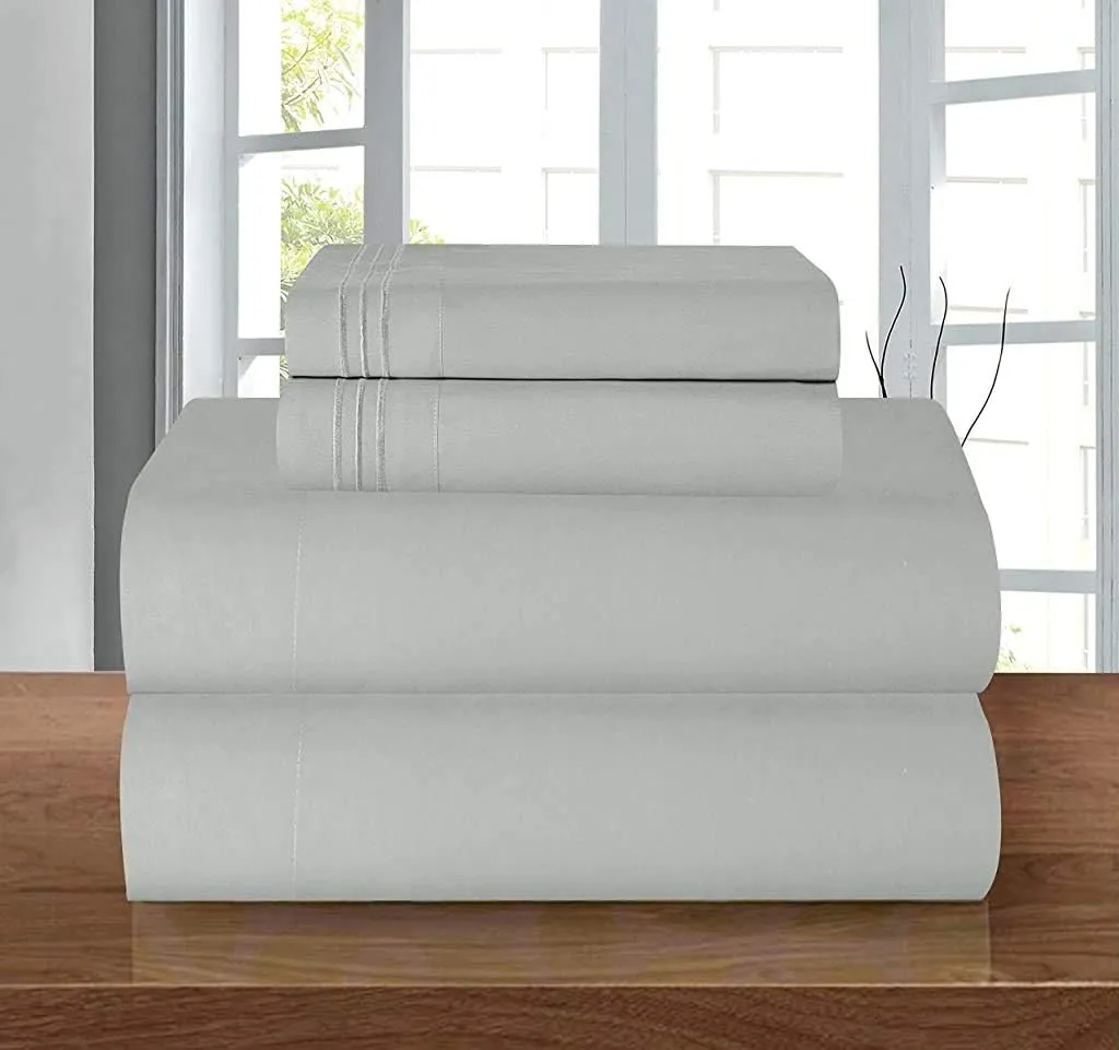 Elegant Comfort Luxury 1500 Premium Hotel Quality Microfiber 4-Piece Sheet Set - Wrinkle Resistant, All Around Elastic Fitted Sheet, Deep Pocket up to 16", Queen, Silver