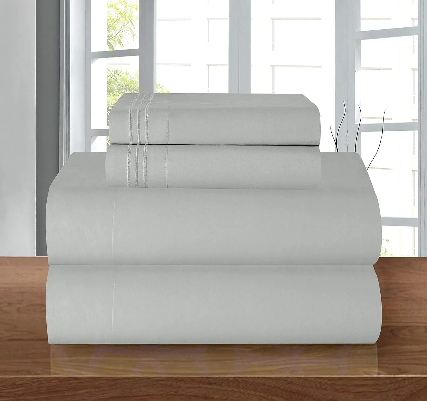 Elegant Comfort Luxury 1500 Premium Hotel Quality Microfiber 4-Piece Sheet Set - Wrinkle Resistant, All Around Elastic Fitted Sheet, Deep Pocket up to 16", Queen, Silver