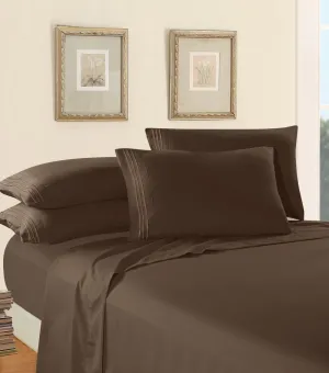 Elegant Comfort Luxury Bed Sheet Set on Amazon Three-Line Design 1500 Premier Hotel Quality Wrinkle and Fade Resistant 4-Piece Bed Sheet Set, Deep Pocket, Queen, Chocolate Brown