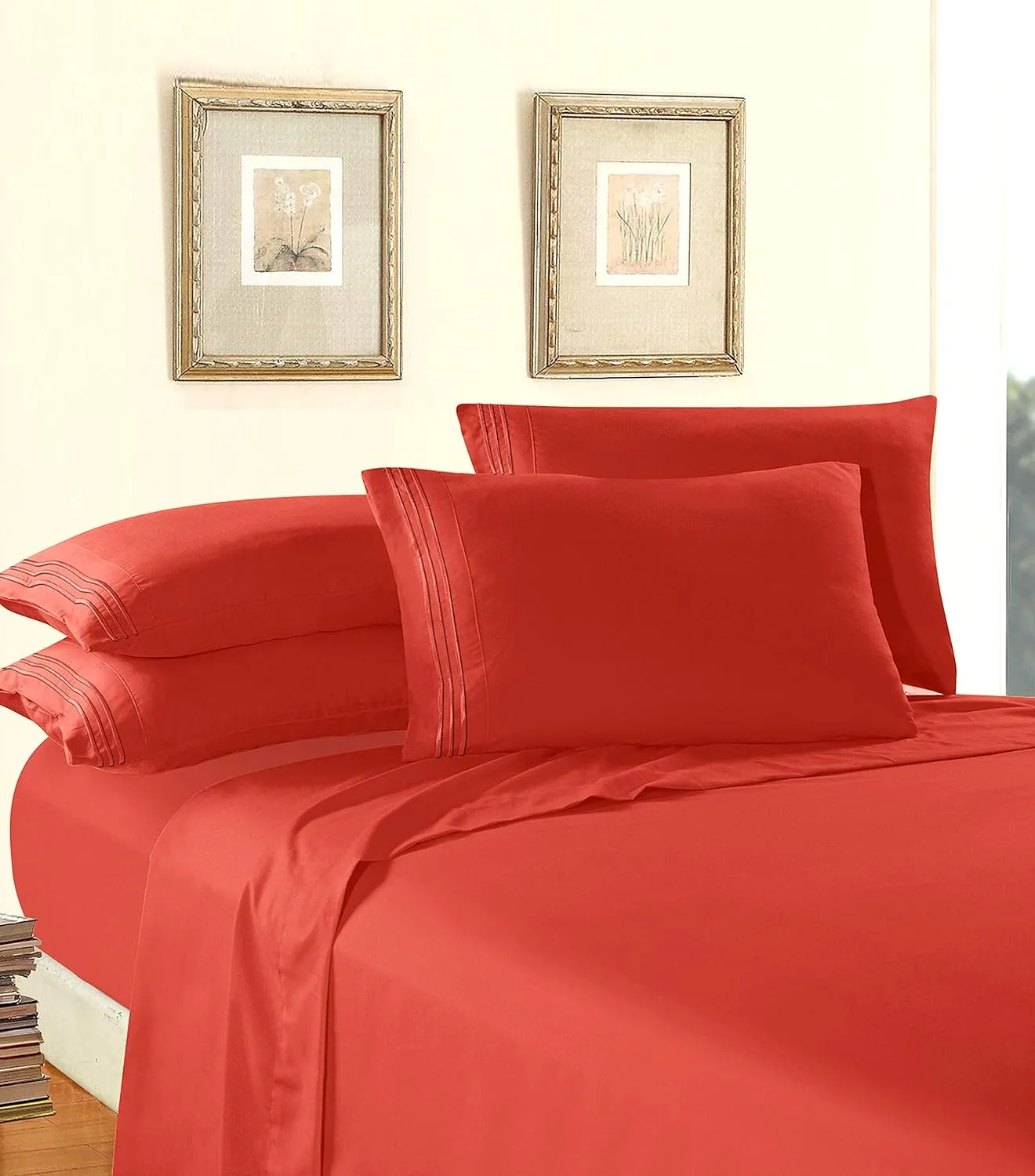 Elegant Comfort Luxury Soft 1500 Premier Egyptian 4-Piece Premium Hotel Quality Wrinkle Resistant Coziest Bedding Set, All Around Elastic Fitted Sheet, Deep Pocket up to 16inch, King, Rust