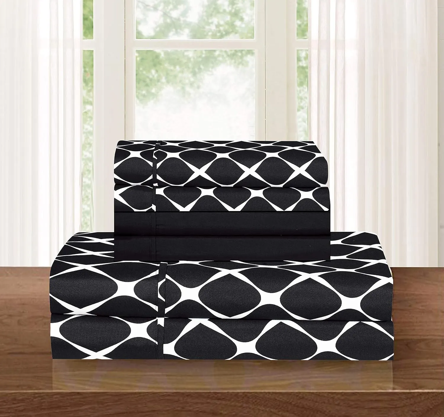 Elegant Comfort Luxury Softest and Coziest 6-Piece Bed Sheet Set, Wrinkle Resistant Milano Trellis Pattern - 1500 Thread Count Egyptian Quality Coziest Bedding Set, Burgundy, Queen, Black