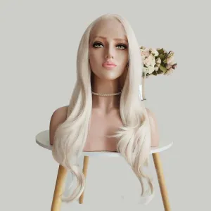 ELESTY 13 * 3.5 Synthetic Lace Front Wigs Long Wavy White Blonde Glueless Wig Side Part Heat Resistant Fiber Hair Daily Elsa Cosplay Wigs Drag Queen