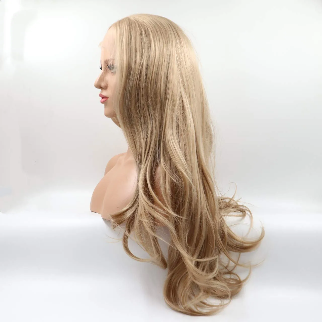 ELESTY Dirty Blonde Synthetic Lace Front Wig Middle Part High Temperature Heat Resistant Fiber Hair Wigs For Women 24Inch