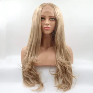 ELESTY Dirty Blonde Synthetic Lace Front Wig Middle Part High Temperature Heat Resistant Fiber Hair Wigs For Women 24Inch