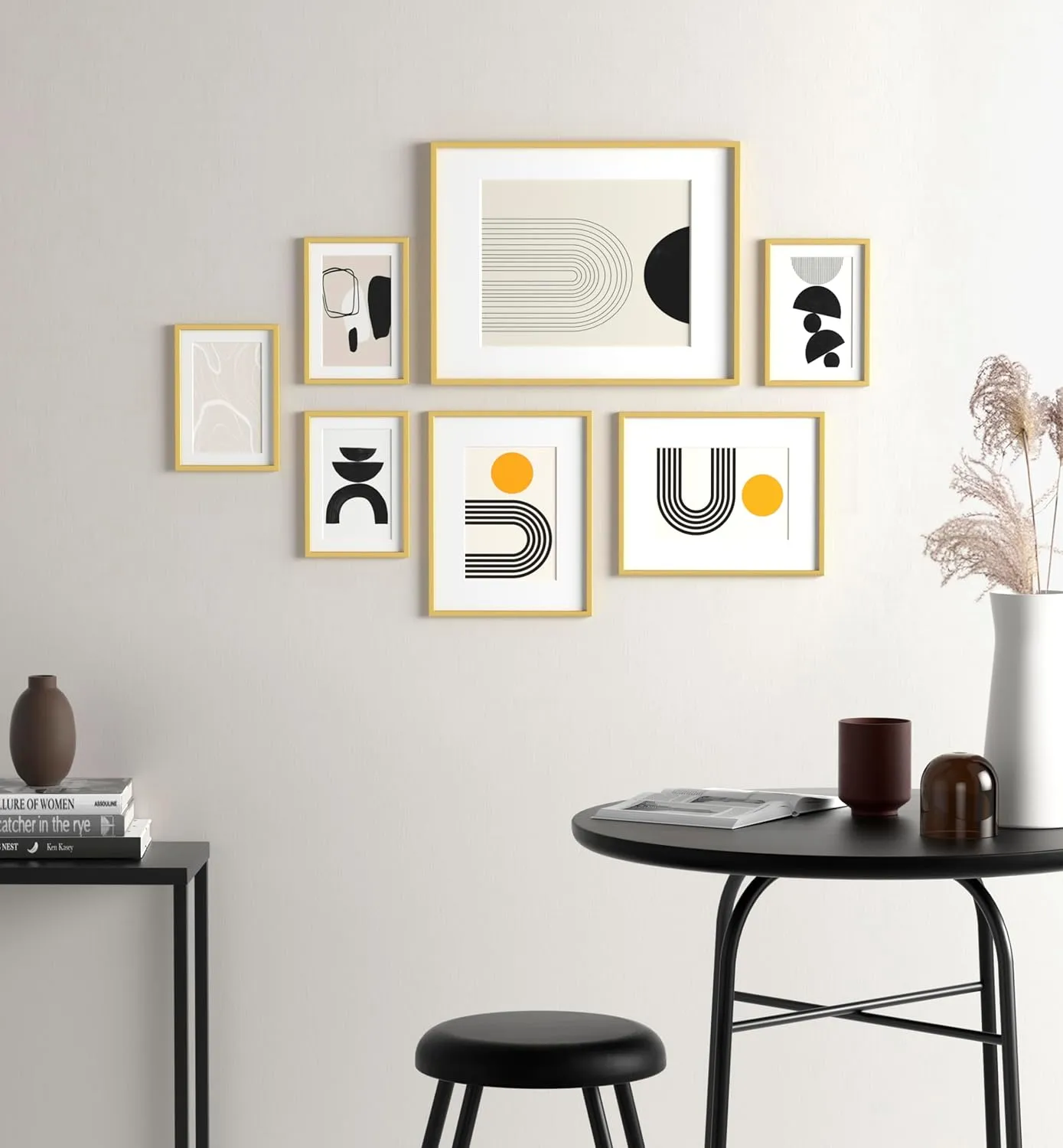 eletecpro Aluminum Gallery Wall Frame Set of 7, Including 1Pc 11x14, 2Pcs 8x10, 4Pcs 5x7 Photo Frames for Wall or Tabletop Display, Multiple Sizes Picture Frames Collage Wall Decor, Gold