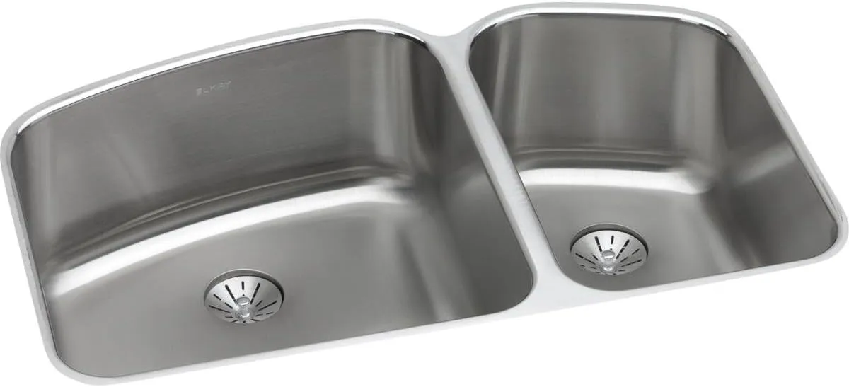 Elkay ELUH31229RPD Lustertone Classic 60/40 Double Bowl Undermount Stainless Steel Sink with Perfect Drain