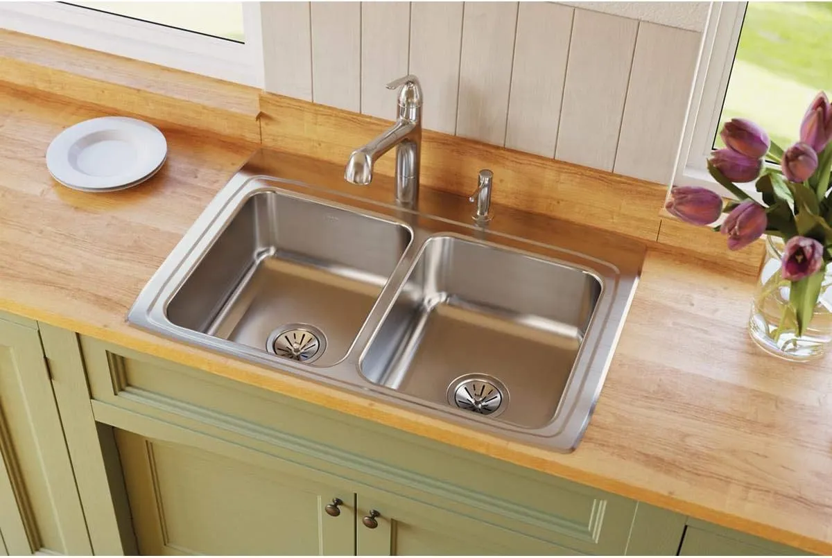 Elkay LR33221 Lustertone Classic Equal Double Bowl Drop-in Stainless Steel Sink