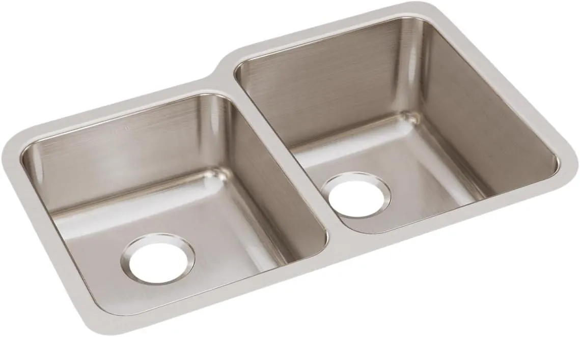 Elkay Lustertone ELUH3120L Offset Double Bowl Undermount Stainless Steel Kitchen Sink