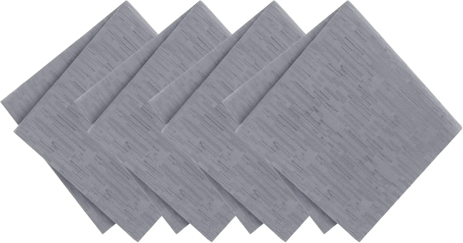 Elrene Home Fashions Continental Solid Texture Water and Stain Resistant Fabric Dining Napkins, Set of 4, 17"x17", Gray