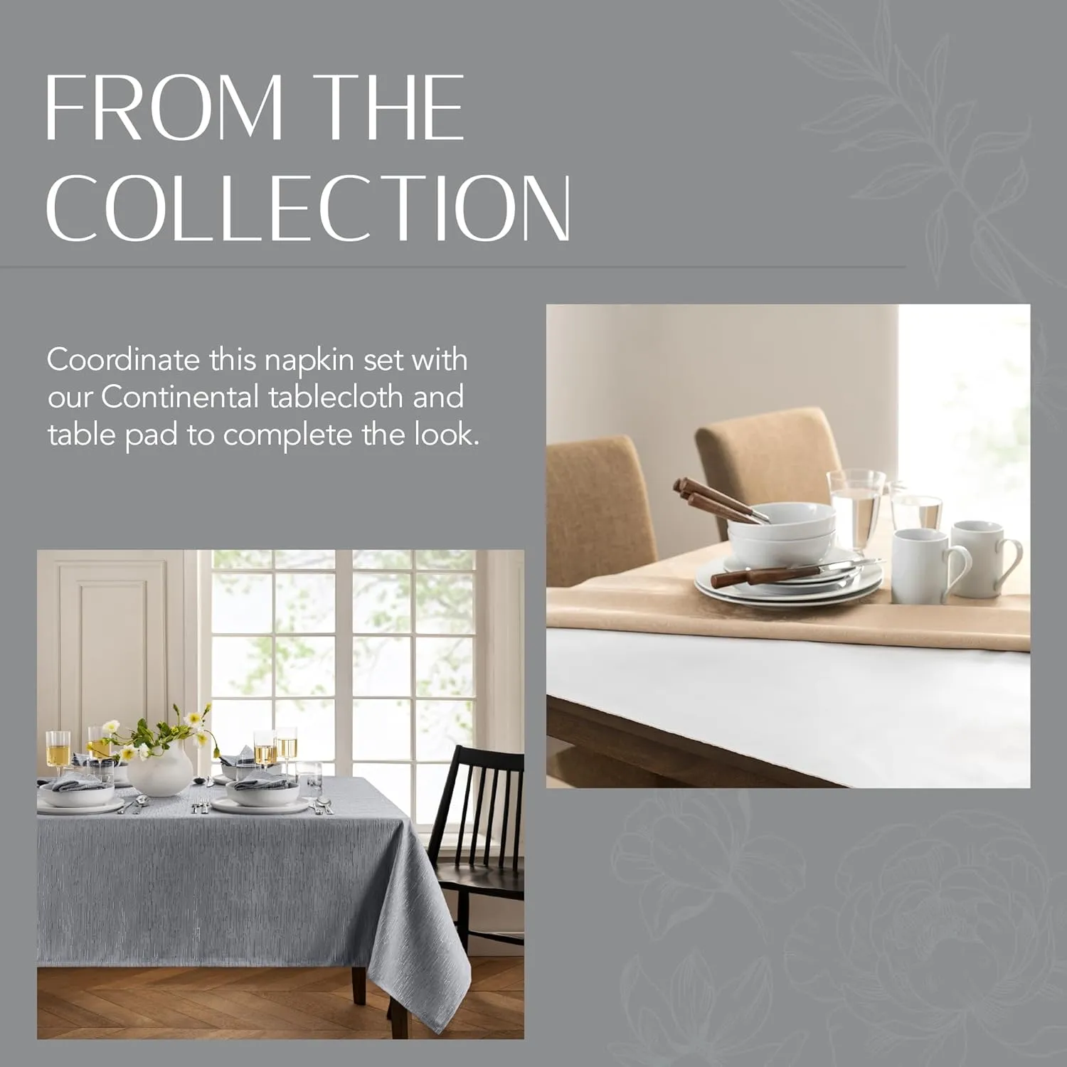 Elrene Home Fashions Continental Solid Texture Water and Stain Resistant Fabric Dining Napkins, Set of 4, 17"x17", Gray