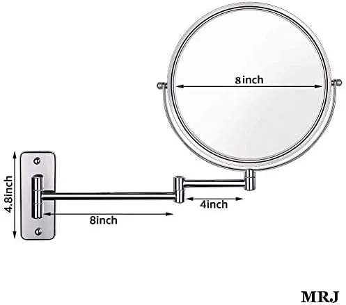 ELTOX Bathroom Wall Mounted Makeup 8-inch Two-Sided 5X Magnification 360°Swivel Extending Folding Bathroom Shaving Cosmetic Make Up Mirror (Color : Chrome, Size : 1X/5X)