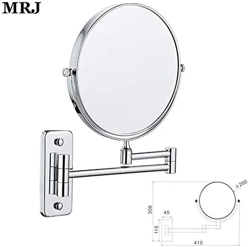 ELTOX Bathroom Wall Mounted Makeup 8-inch Two-Sided 5X Magnification 360°Swivel Extending Folding Bathroom Shaving Cosmetic Make Up Mirror (Color : Chrome, Size : 1X/5X)
