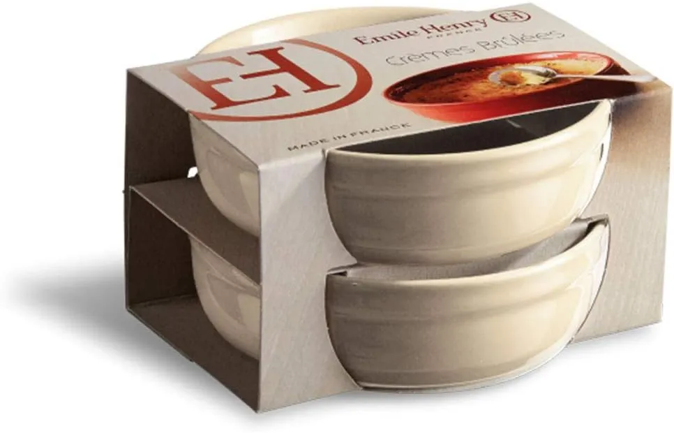 Emile Henry Made in France 8.5 oz Creme (Set of 2), 5" by 1.5" crème Brulee Dish, Clay