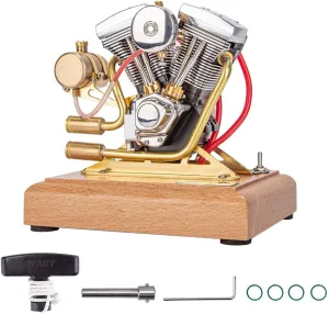 Engine Model Kit That Runs, OHV V-Twin Cylinder Four-Stroke Motorcycle Engine, Physics Science Experiment for Youth Adult