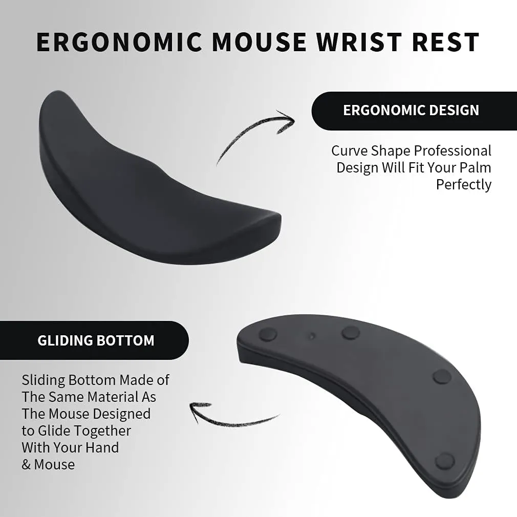 Ergonomic Mouse Wrist Rest Support, Gliding Smooth Palm Rest Pad Move with Your Mouse for Easy Working/Gaming (Black 2 Packs)
