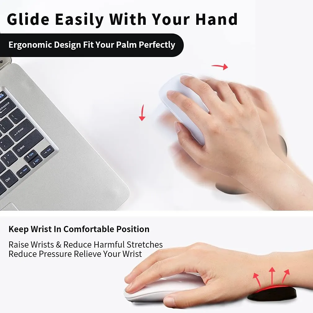 Ergonomic Mouse Wrist Rest Support, Gliding Smooth Palm Rest Pad Move with Your Mouse for Easy Working/Gaming (Black 2 Packs)