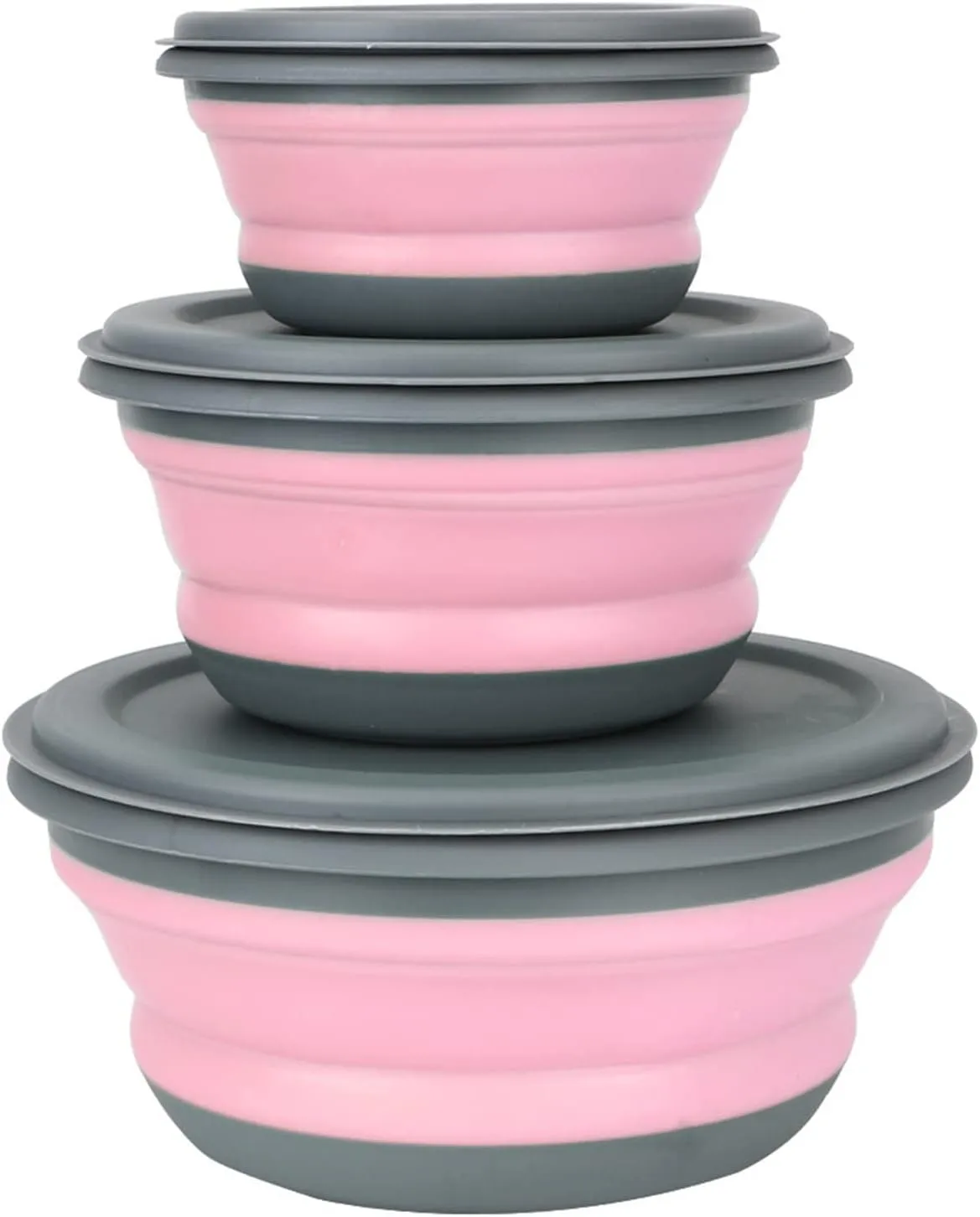 es Set Silicone Folding with Lid Portable Picnic Camping Bowl Set Kitchen Tableware Kit Foldable Fruit Salad Bowl, Pink