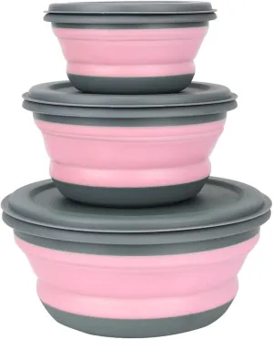 es Set Silicone Folding with Lid Portable Picnic Camping Bowl Set Kitchen Tableware Kit Foldable Fruit Salad Bowl, Pink