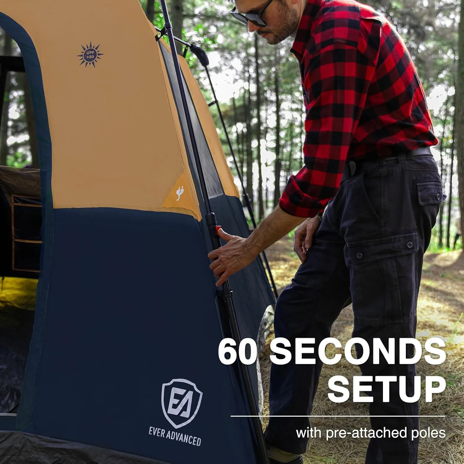 EVER ADVANCED 6 Person Blackout Camping Tent Instant Cabin Tents for Family with Rainfly, 60s Easy Setup, Water-Resistant