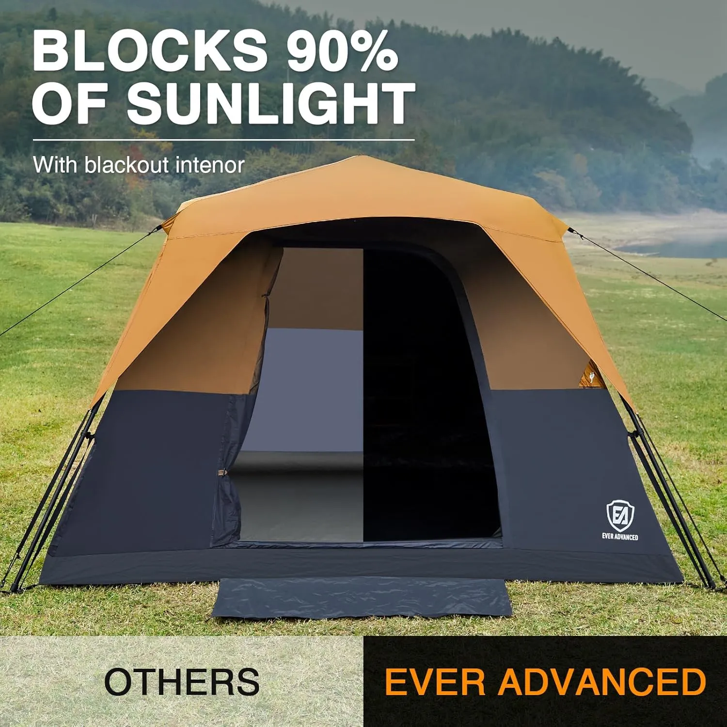 EVER ADVANCED 6 Person Blackout Camping Tent Instant Cabin Tents for Family with Rainfly, 60s Easy Setup, Water-Resistant