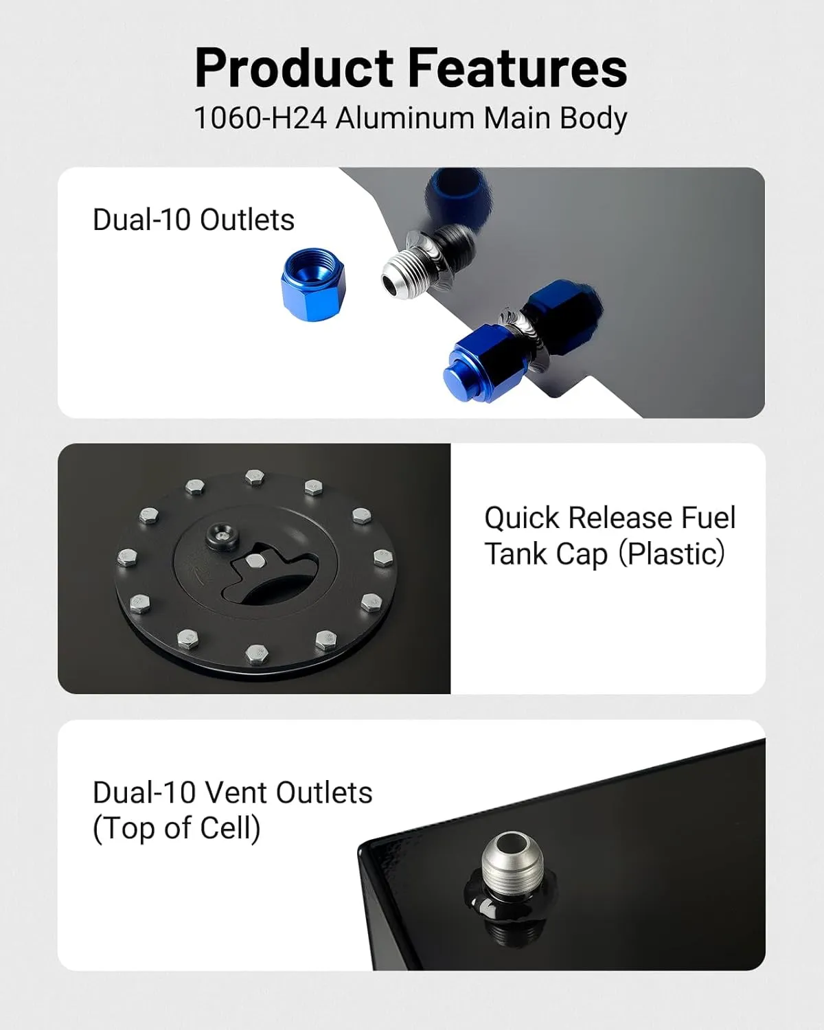 EVIL ENERGY 10 Gallon Fuel Cell Tank Aluminum with Level Sender 6AN 12FT CPE Fuel Line Kit Black