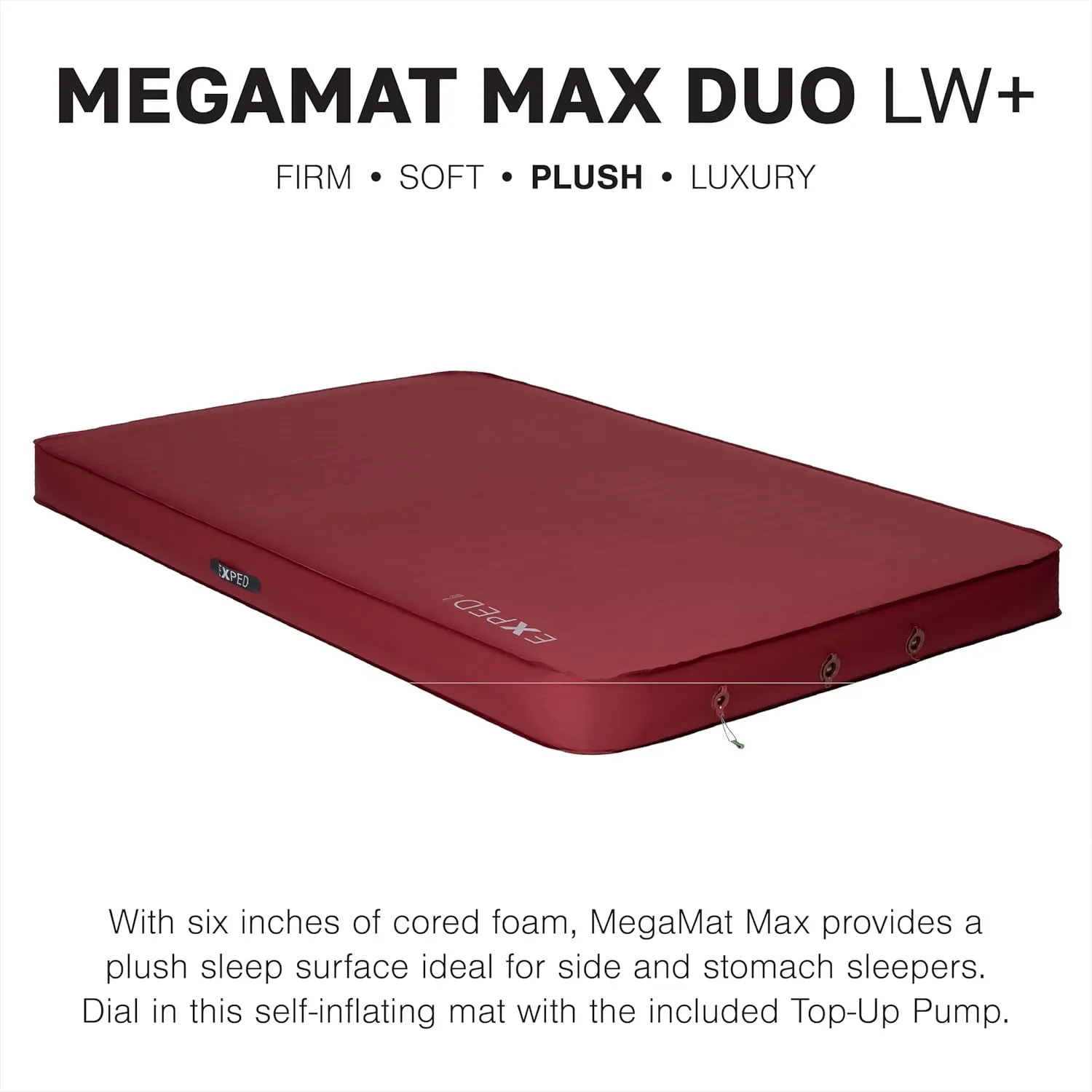 Exped MegaMat Max Duo Long Wide Plus - Self Inflating Plush Sleeping Mat, 6” Foam Pad, Pump Included