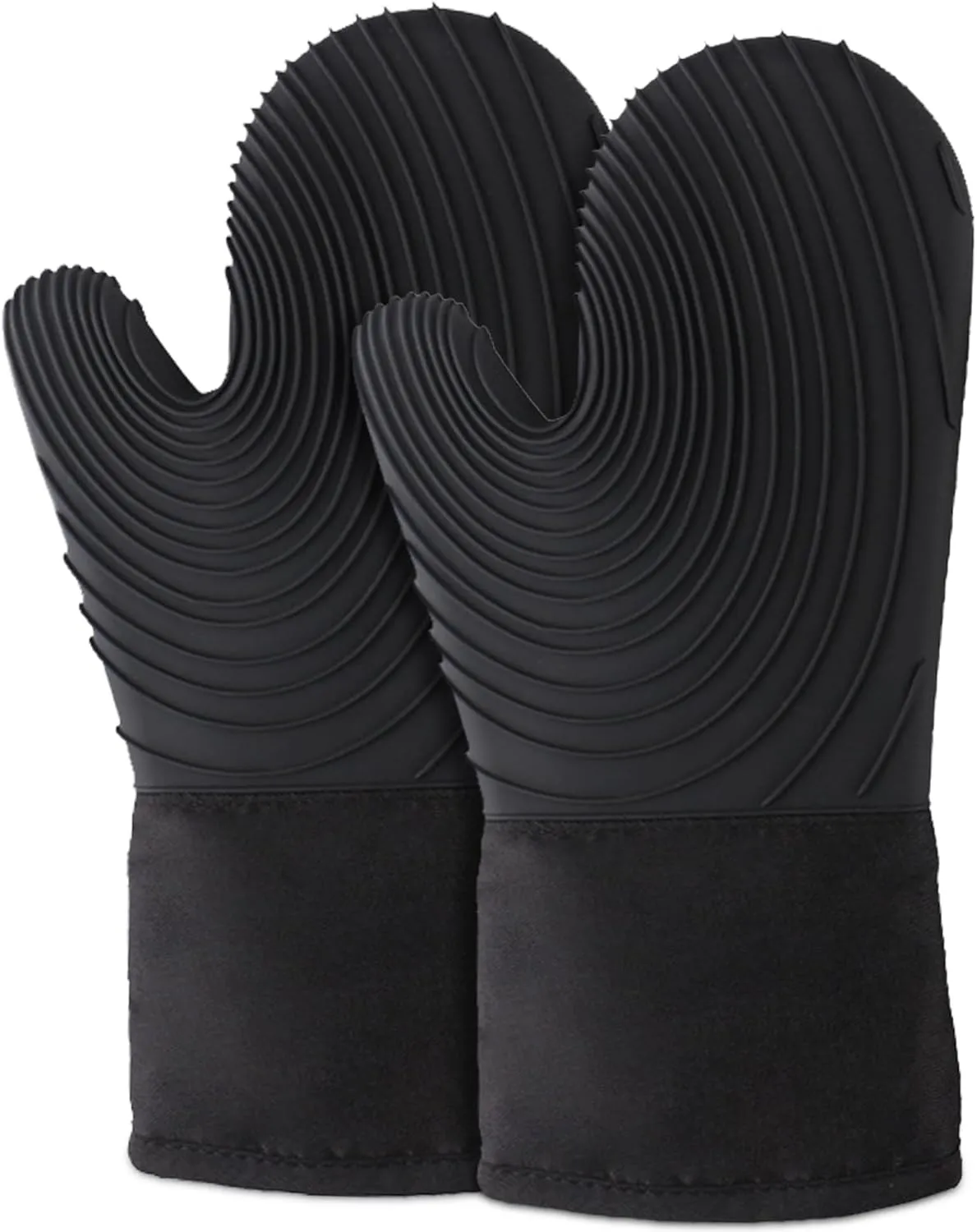 Extra Long Heat Resistant Oven Mitts Set - Black