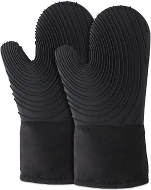 Extra Long Heat Resistant Oven Mitts Set - Black