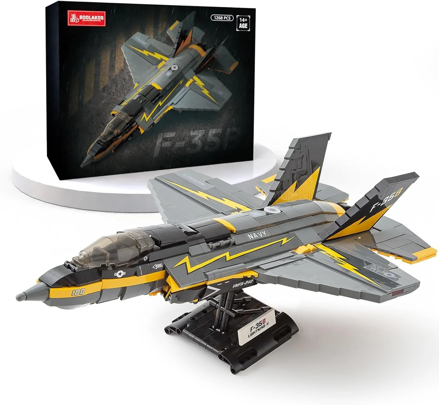 F-35b Fighter Jet Building Block Sets, Military Airplane Building Blocks for Adults, Airplane Building Bricks with Display Stand, Military Plane Building Set for Kids and Adults(1268 Pcs)