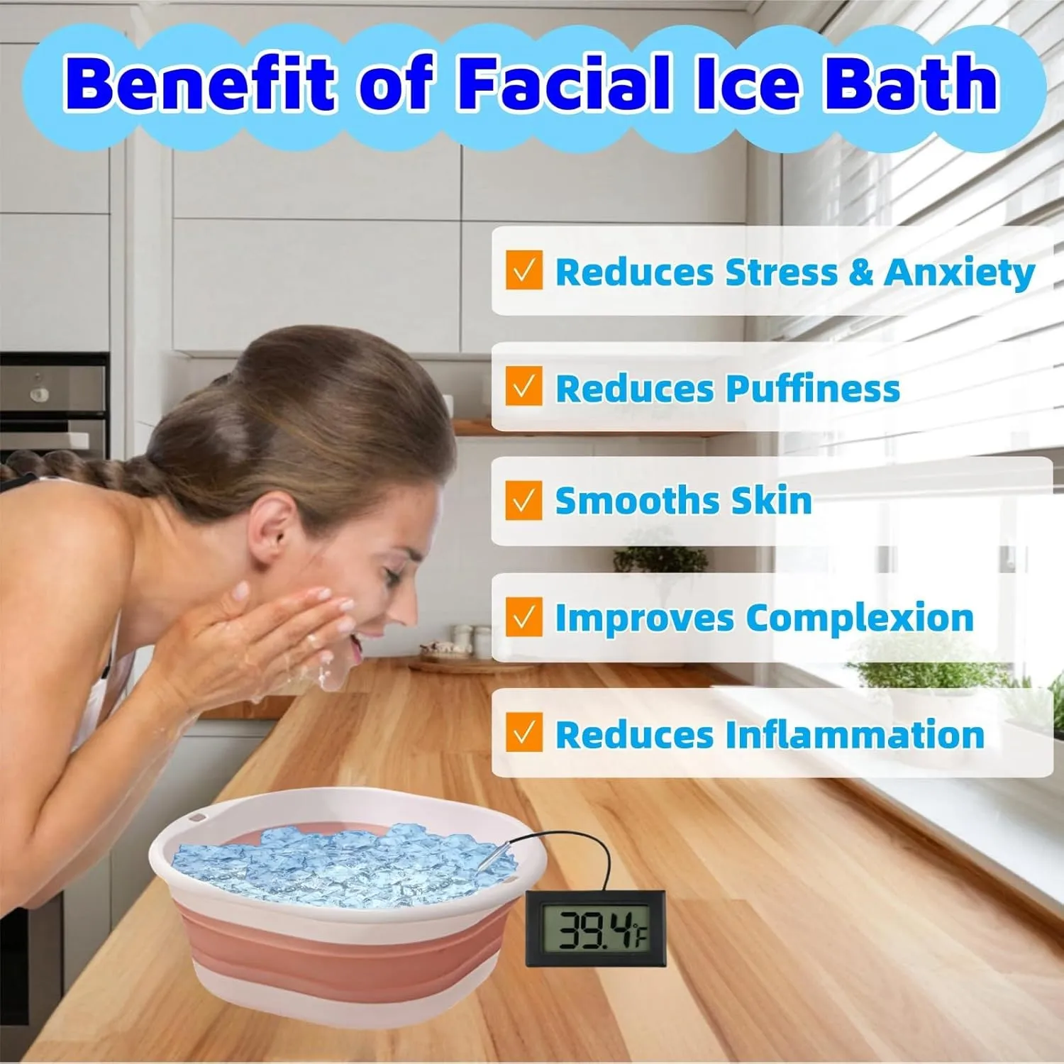 Face Bowl for Ice Bath, Cold Face Plunge Bowl Kit, Foldable Bowl for Face Ice Bath with Reusable Cubes, Portable Cold Plunge Face Bowl, Ice Bowl for Face Cold Plunge Chiller (Pink)