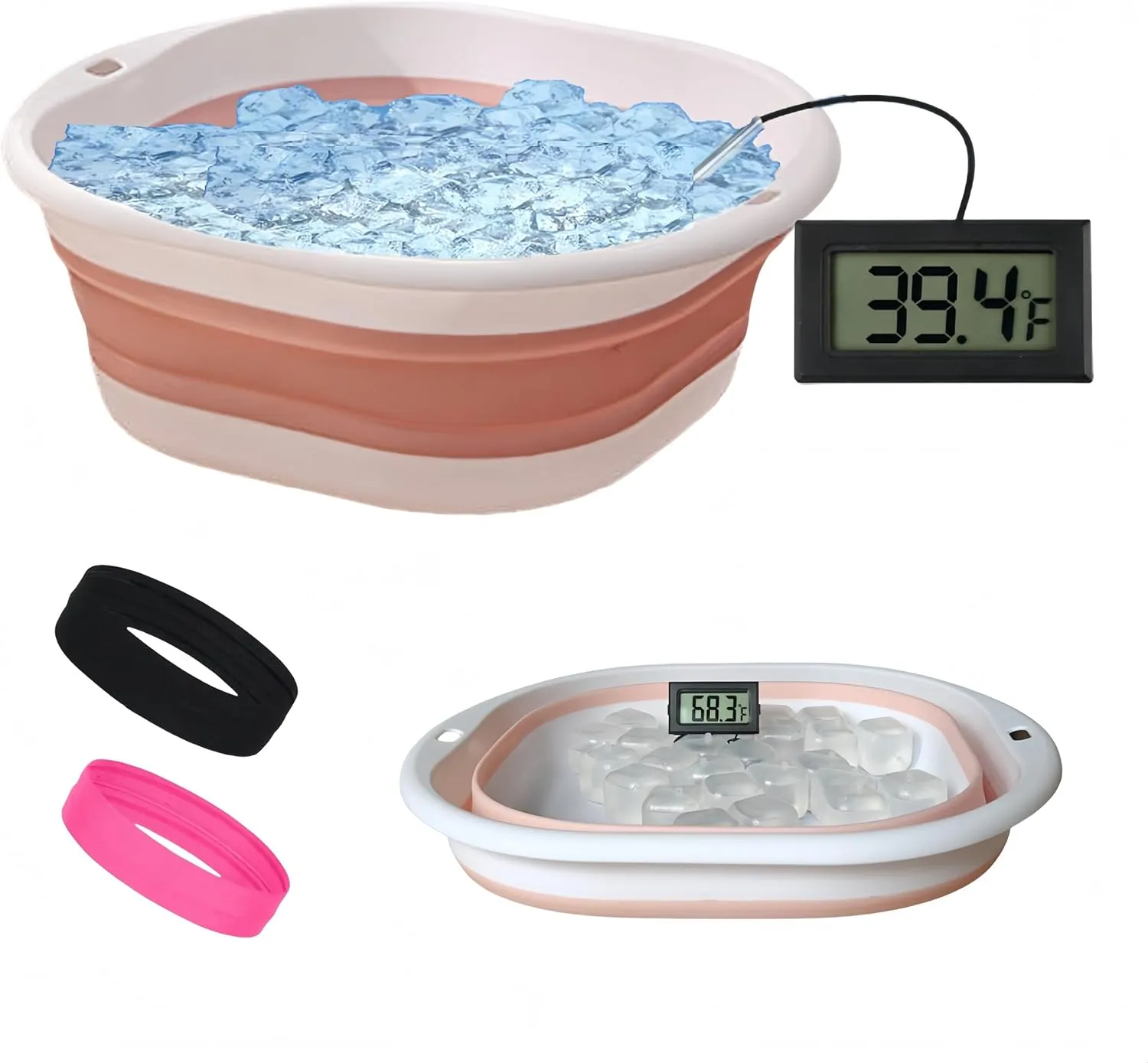 Face Bowl for Ice Bath, Cold Face Plunge Bowl Kit, Foldable Bowl for Face Ice Bath with Reusable Cubes, Portable Cold Plunge Face Bowl, Ice Bowl for Face Cold Plunge Chiller (Pink)