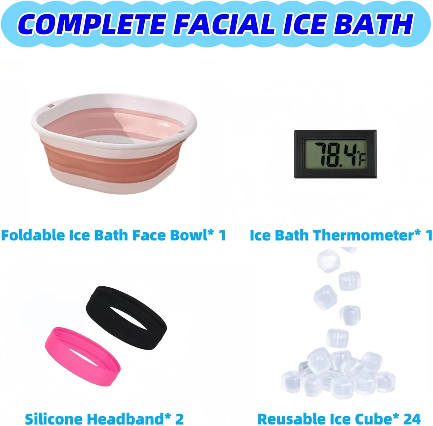 Face Bowl for Ice Bath, Cold Face Plunge Bowl Kit, Foldable Bowl for Face Ice Bath with Reusable Cubes, Portable Cold Plunge Face Bowl, Ice Bowl for Face Cold Plunge Chiller (Pink)