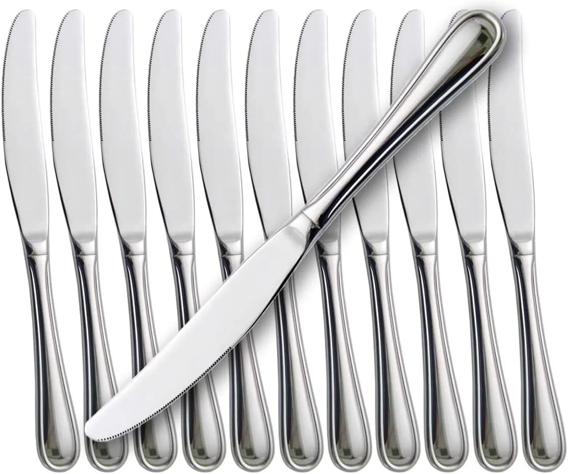 faderic Dinner Knives 12pcs Set with Hollow Handle Table Knife Flatware Stainless Steel Mirror Polishing 9-Inch Silver