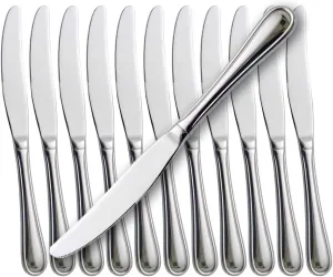 faderic Dinner Knives 12pcs Set with Hollow Handle Table Knife Flatware Stainless Steel Mirror Polishing 9-Inch Silver
