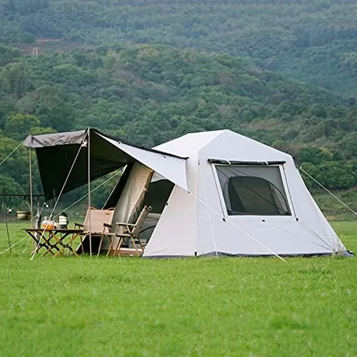 Family Camping Tent, Pop Up Tent 4 Person Family Dome Tent Waterproof Windproof with Roof Skylights, 2 in 1 Double Layers Outdoor Tents for Camping Hiking Backpacking (Style 2 370*
