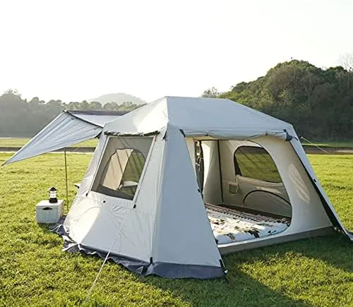 Family Camping Tent, Pop Up Tent 4 Person Family Dome Tent Waterproof Windproof with Roof Skylights, 2 in 1 Double Layers Outdoor Tents for Camping Hiking Backpacking (Style 2 370*