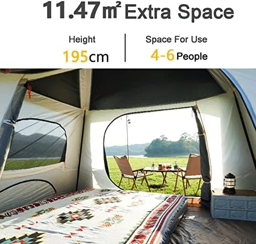 Family Camping Tent, Pop Up Tent 4 Person Family Dome Tent Waterproof Windproof with Roof Skylights, 2 in 1 Double Layers Outdoor Tents for Camping Hiking Backpacking (Style 2 370*