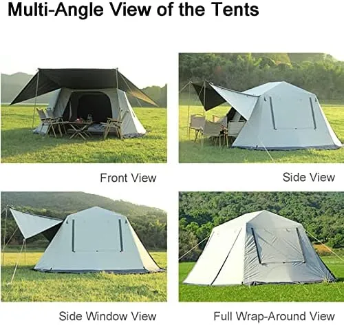 Family Camping Tent, Pop Up Tent 4 Person Family Dome Tent Waterproof Windproof with Roof Skylights, 2 in 1 Double Layers Outdoor Tents for Camping Hiking Backpacking (Style 2 370*
