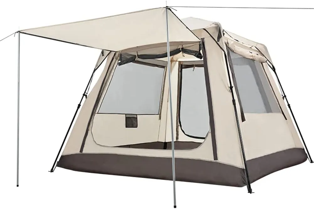 Family Tent with Top Rainfly, Pop Up Camping Tent 3-4 Person Portable Cabin Tent for Family Gatherings, Hiking, Travel