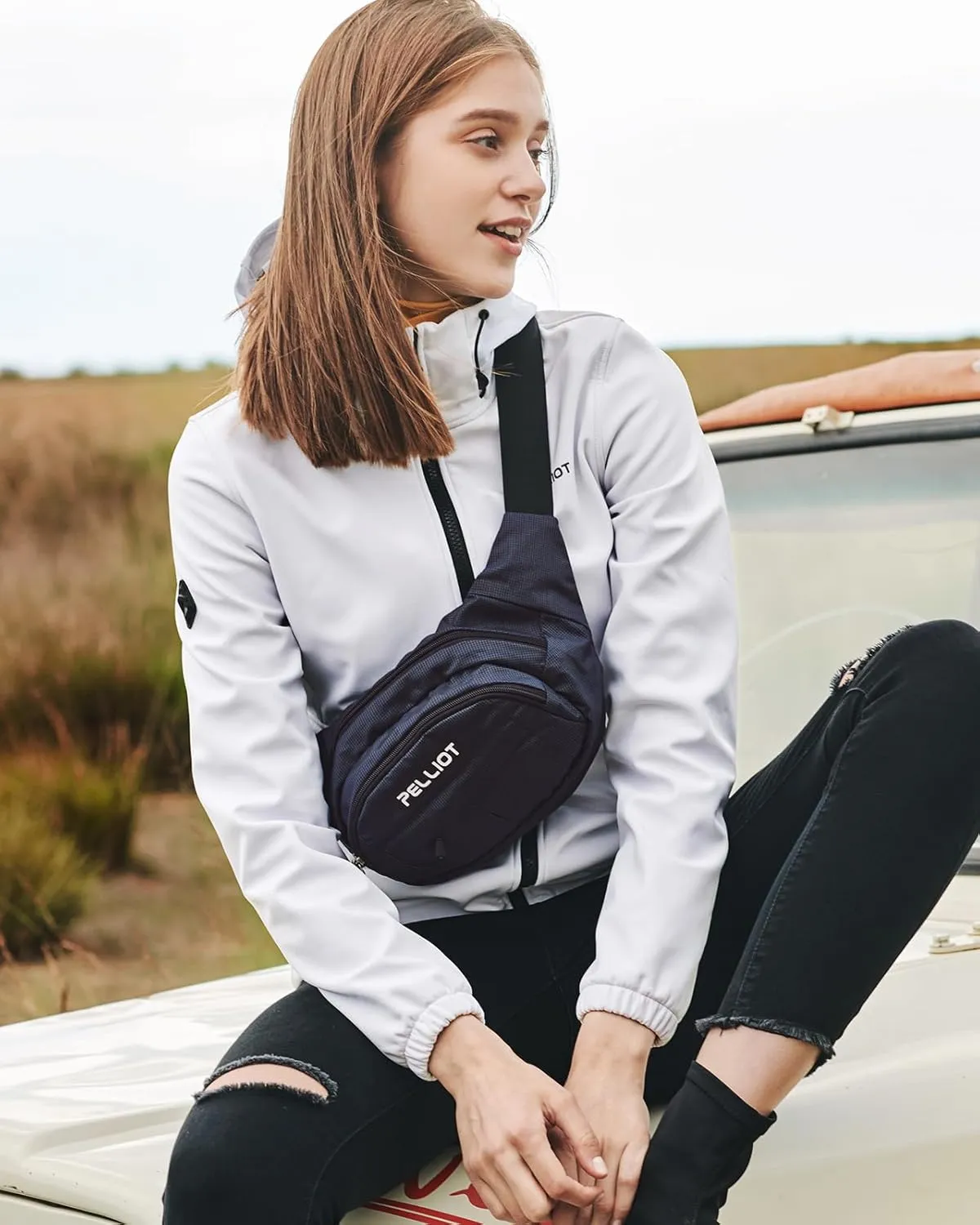 Fanny Pack for Women Men CrossBody Belt Bag Multi Pockets Waist Pack Water Repellent Adjustable Sling Bag for Hiking Running Cyling Traveling Outdoor Navy Blue