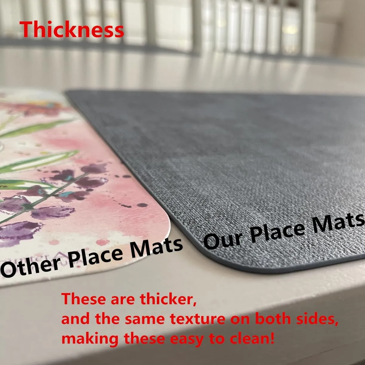 Faux Leather Place Mats for Dining Tables, Heat Resistant Placemats Set of 6 Washable Wipeable, Waterproof, Stain Resistant, Table Mats for Kitchen and Decor (Dark Blue Rectangle B, 6pcs)