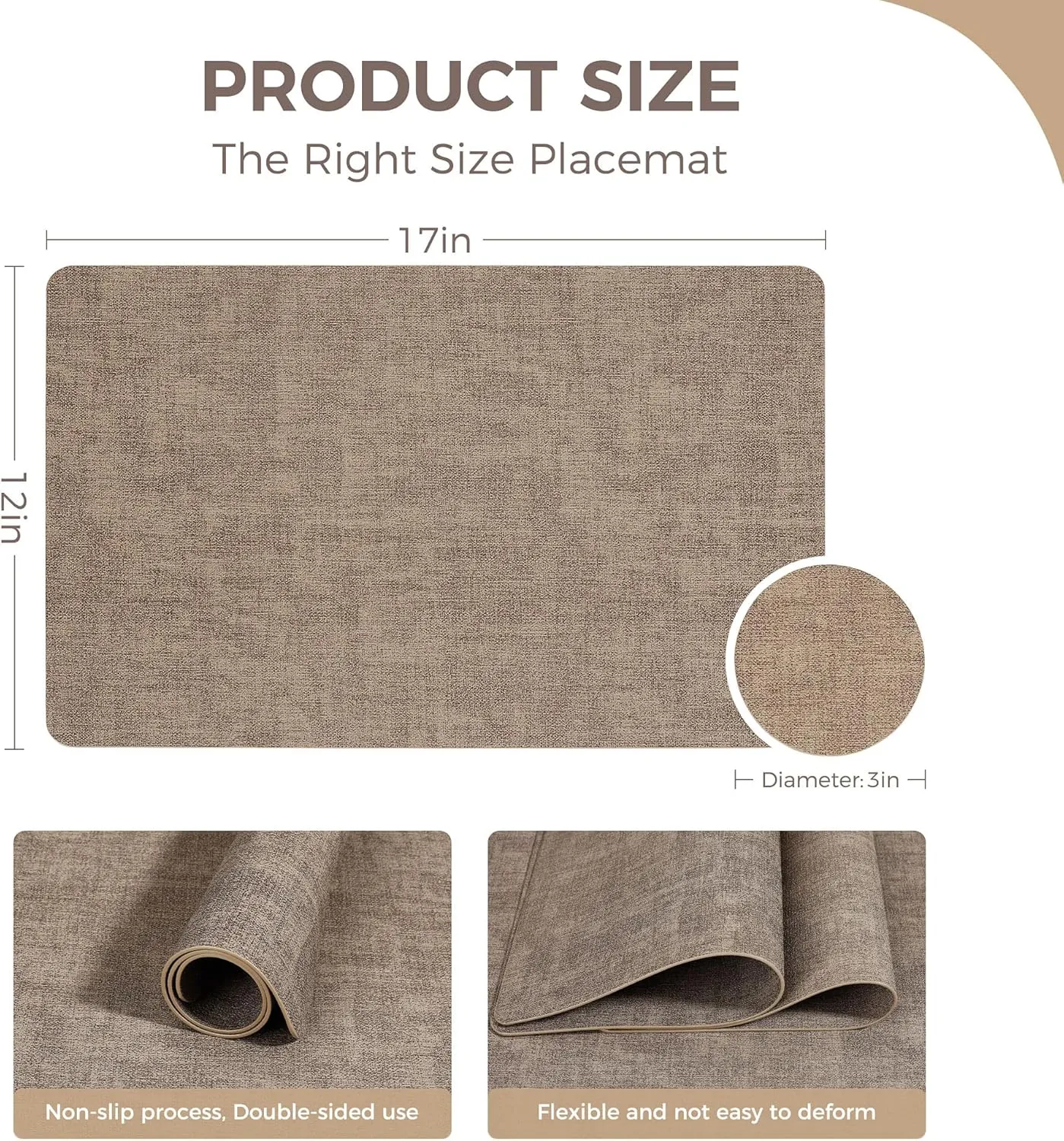 Faux Leather Washable Vinyl Placemats Set of 6, Waterproof and Heat Resistant Place Mats, Anti-Slip Table Mats with Coaster, Wipeable Placemats for Indoor & Outdoor 17" x 12" (Light Coffee, Set of 6)