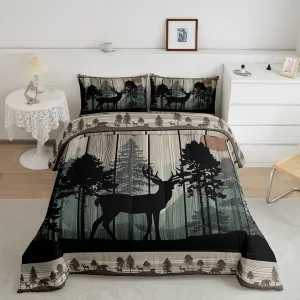 Feelyou Canbin Deer Comforter Set for Girls Boys Kids Deer Hunting Bedding Set Room Decor Rustic Farmhouse Bedding Set Wild Animal Brown Duvet Set Queen Size 3Pcs Quilt Set