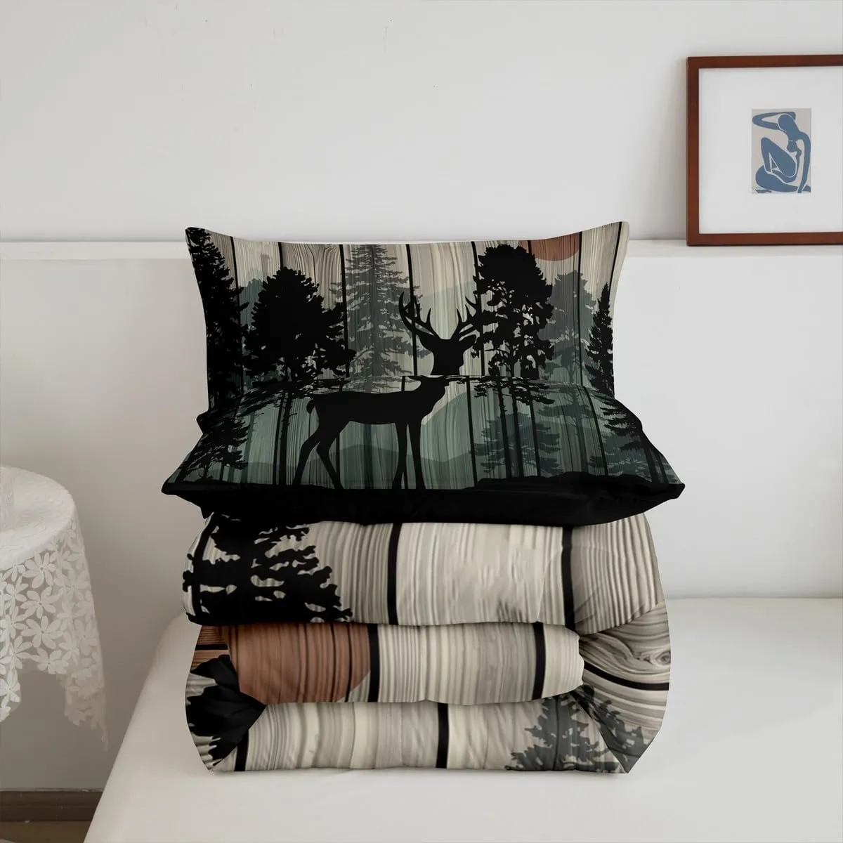 Feelyou Canbin Deer Comforter Set for Girls Boys Kids Deer Hunting Bedding Set Room Decor Rustic Farmhouse Bedding Set Wild Animal Brown Duvet Set Queen Size 3Pcs Quilt Set