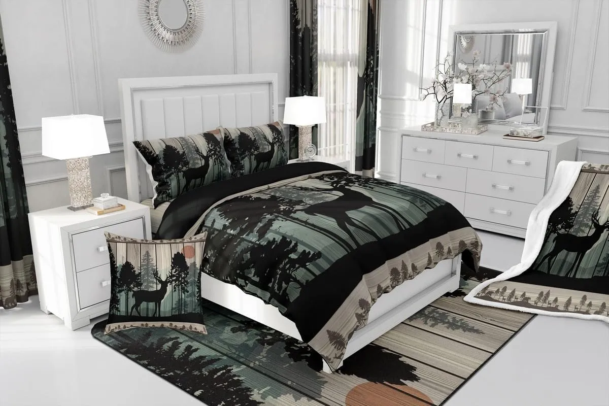 Feelyou Canbin Deer Comforter Set for Girls Boys Kids Deer Hunting Bedding Set Room Decor Rustic Farmhouse Bedding Set Wild Animal Brown Duvet Set Queen Size 3Pcs Quilt Set