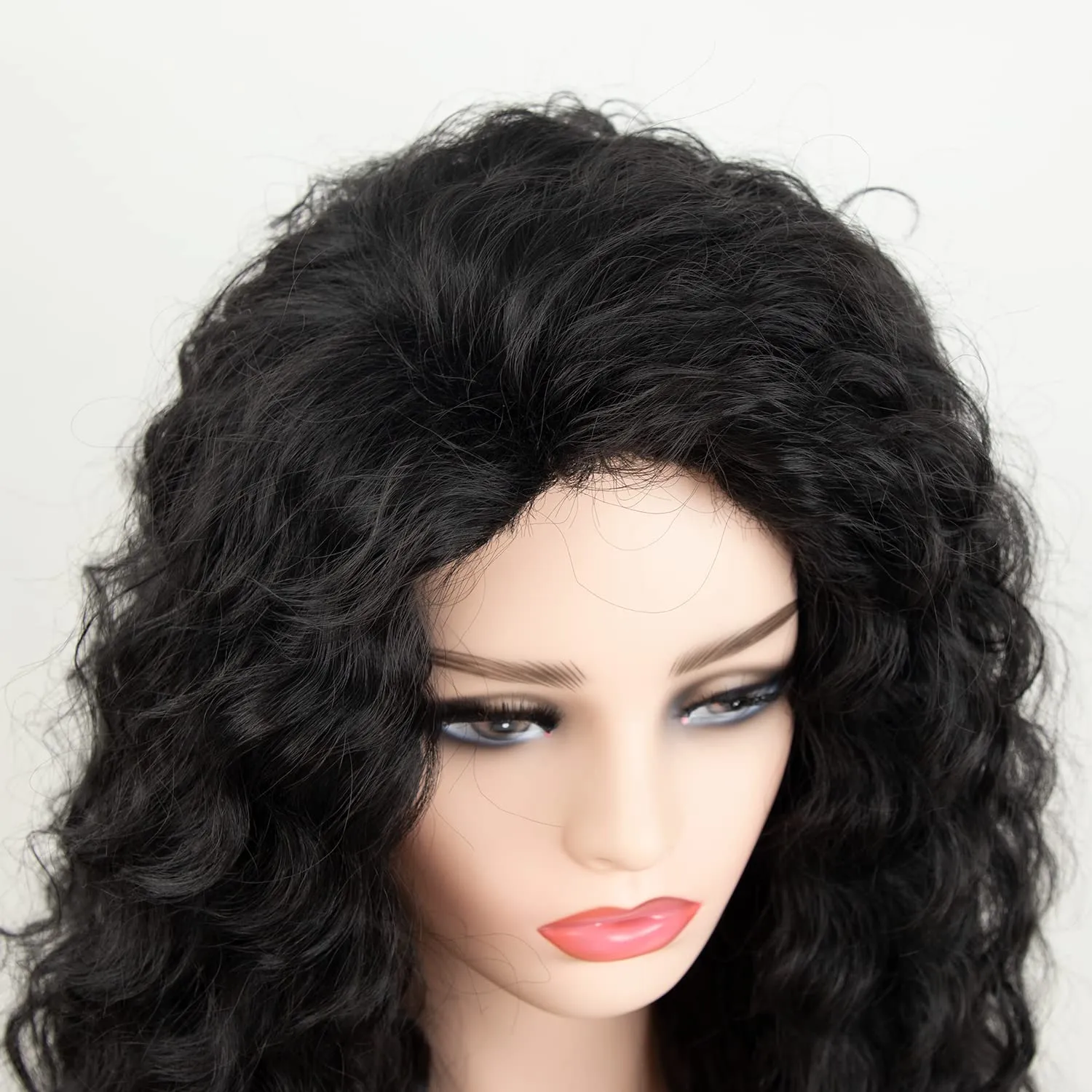 Fencca Long Curly Black Wigs for Women Black Wavy Wig Natural Looking Loose Wave Hair Glueless Heat Resistant Synthetic Wig Hair Replacement Wig