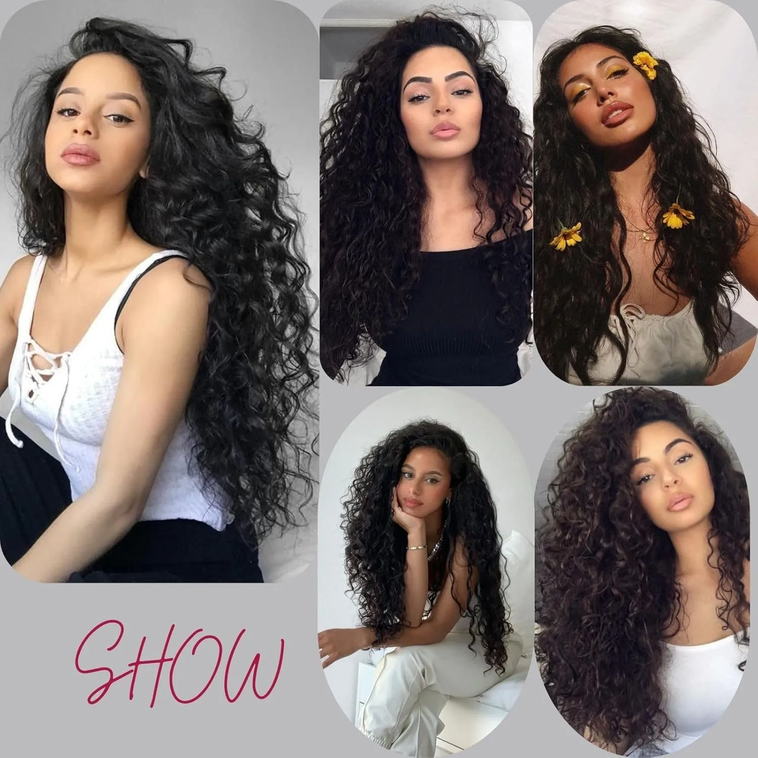 Fencca Long Curly Black Wigs for Women Black Wavy Wig Natural Looking Loose Wave Hair Glueless Heat Resistant Synthetic Wig Hair Replacement Wig