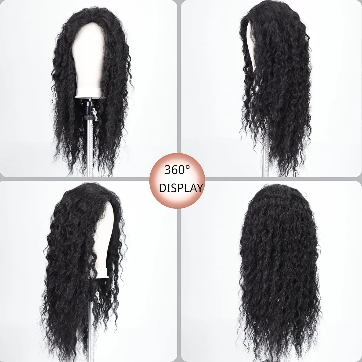 Fencca Long Curly Black Wigs for Women Black Wavy Wig Natural Looking Loose Wave Hair Glueless Heat Resistant Synthetic Wig Hair Replacement Wig